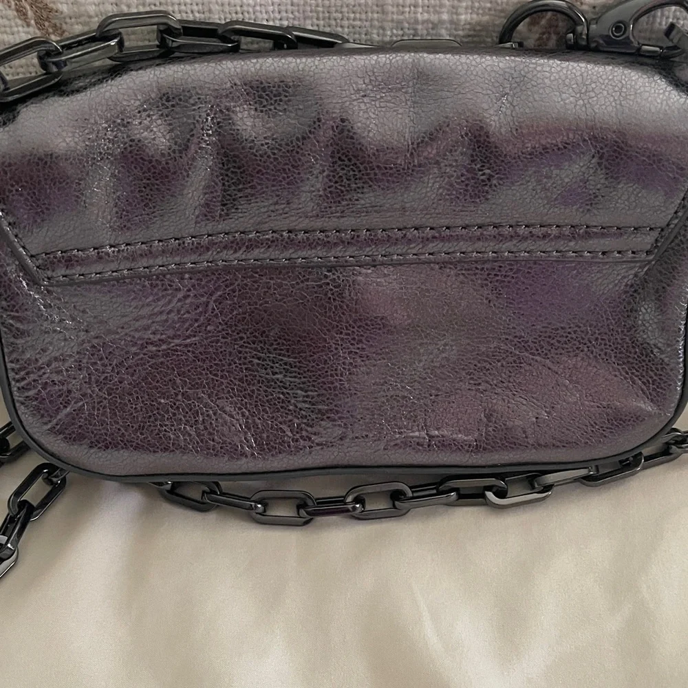 Tory Burch Gunmetal Chain on Metallic Black Crossbody Bag with Dust Bag